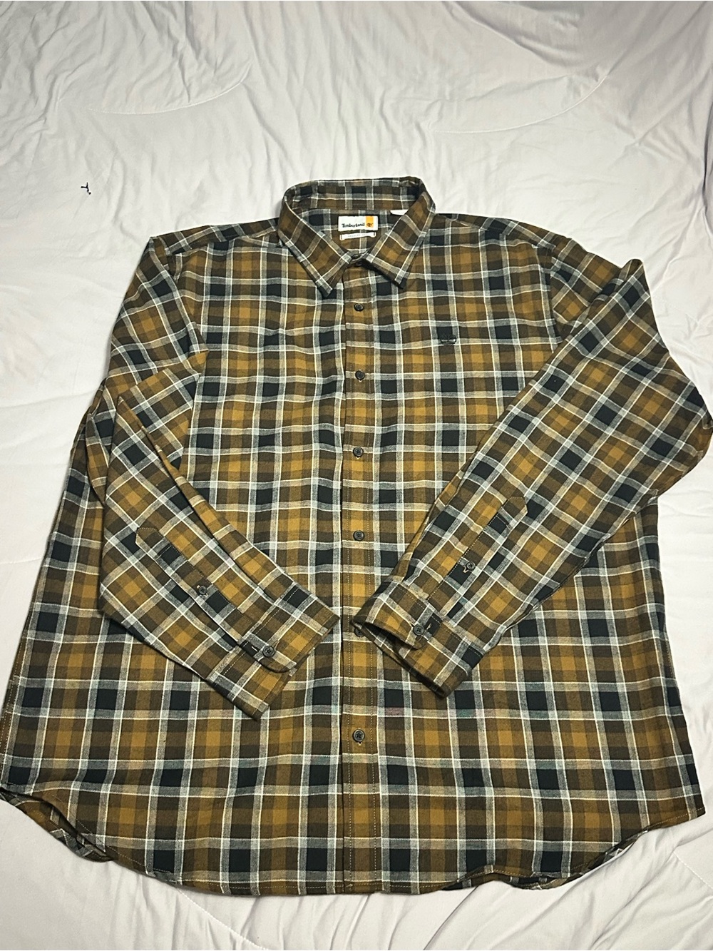 Timberland Yellow and Brown Plaid Button-Down Shirt